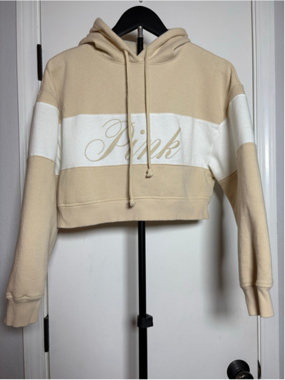 Victoria's Secret PINK Fleece Cropped Hoodie Colorblock Size Small